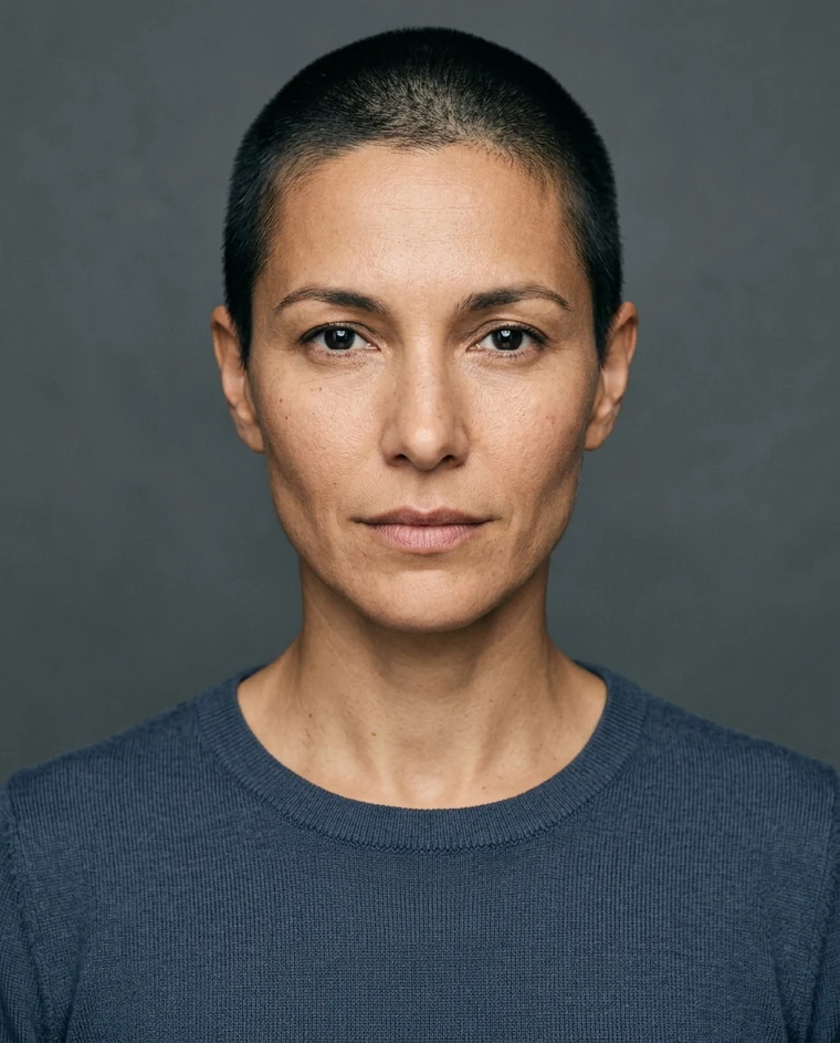 Close studio portrait of an adult creator with a verified 18+ modeling portfolio