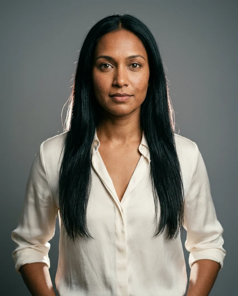 Editorial studio portrait of an adult model available for a verified booking