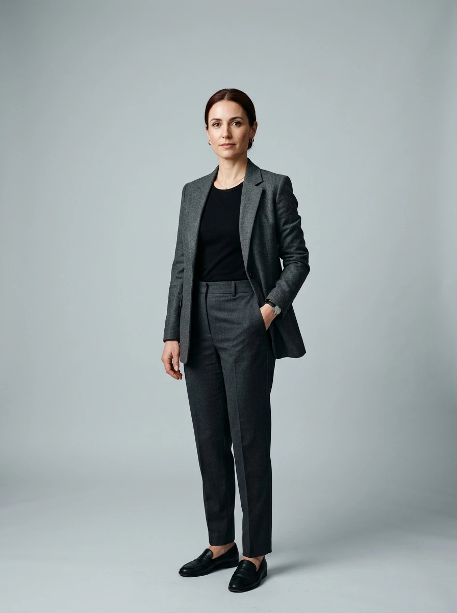 Full-length editorial portrait of an adult model on a verified 18+ booking platform